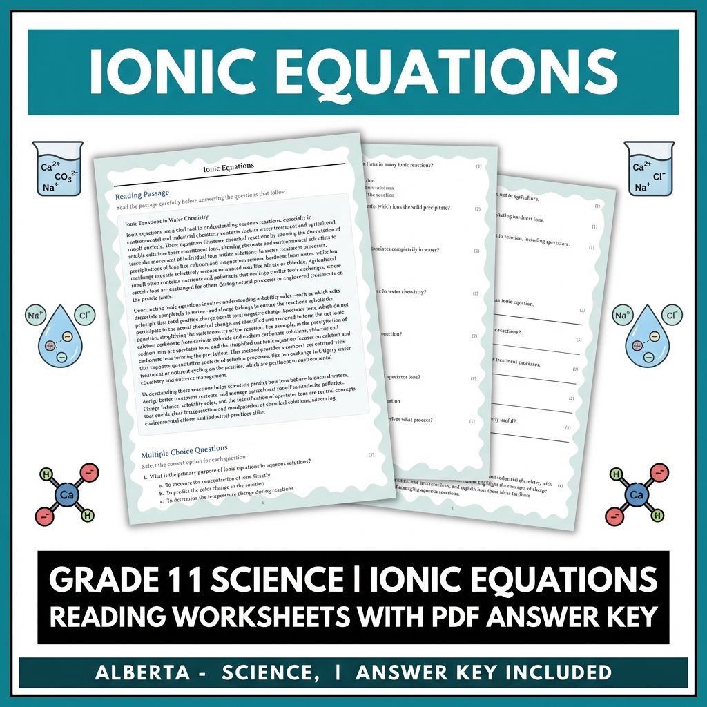 Grade 11 Science | Ionic Equations Reading Worksheets with PDF Answer Key