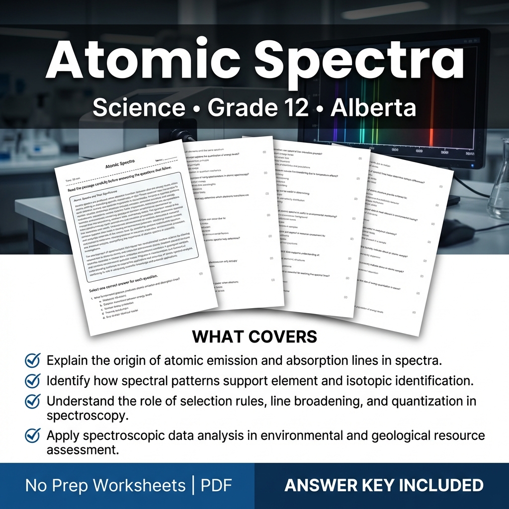 Atomic Spectra Science Worksheet Grade 12 Alberta Standards