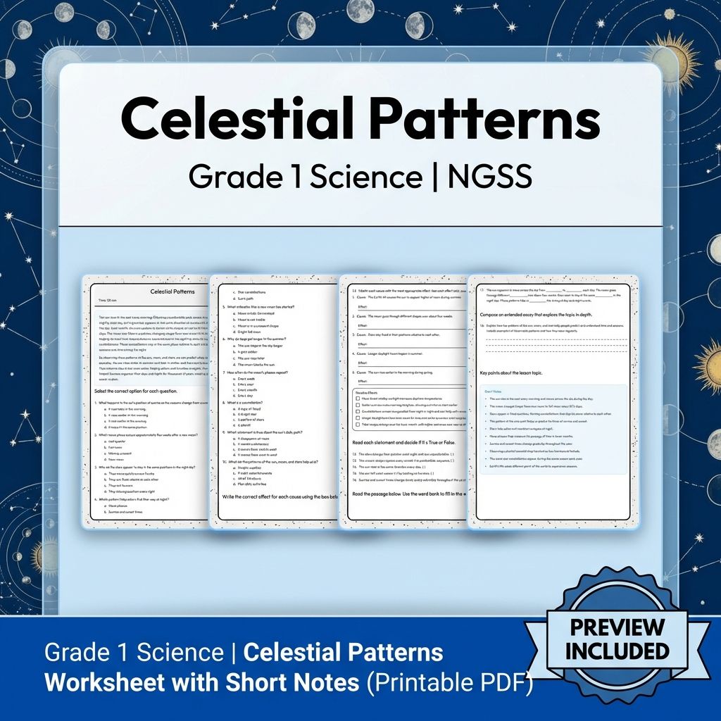 Grade 1 Science | Celestial Patterns Worksheet with Short Notes (Printable PDF)