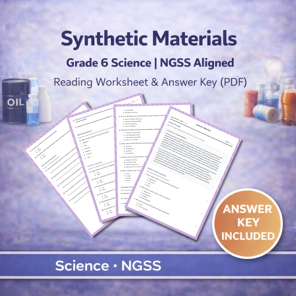 Grade 6 Science | Atomic & Molecular Models, Conservation & Reactions | NGSS — included worksheet 4