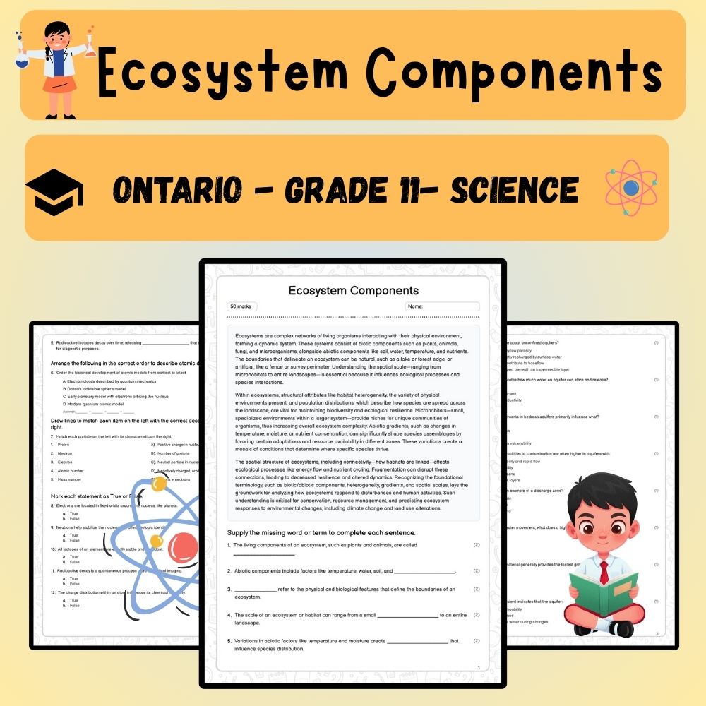 Grade 11 Science worksheet worksheet — Grade 11 Science | Ecosystem Components Worksheet (PDF) – Ontario Standards — page 1