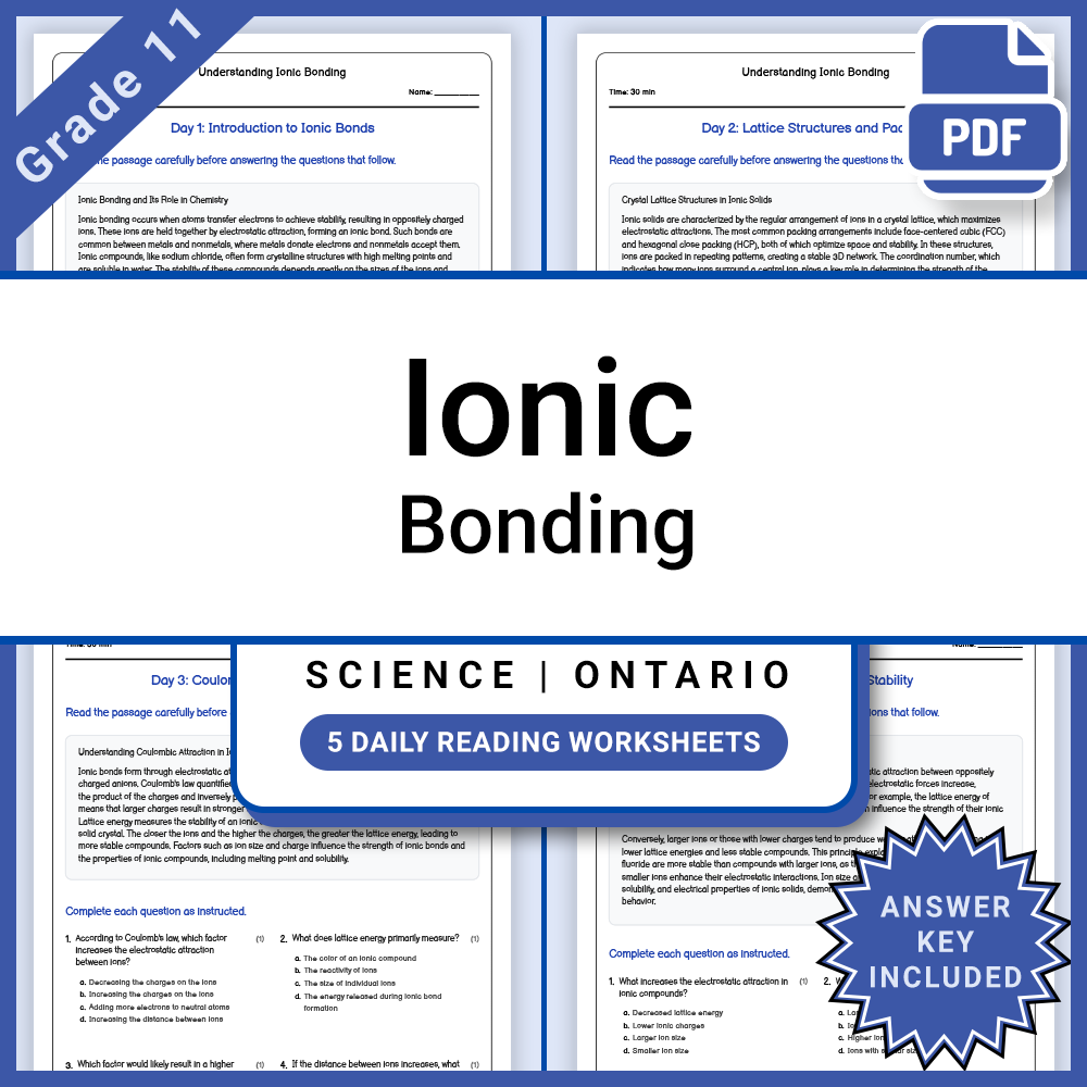 Grade 11 Science Lesson Bundle | Ontario Curriculum & Reading Worksheets — included worksheet 10