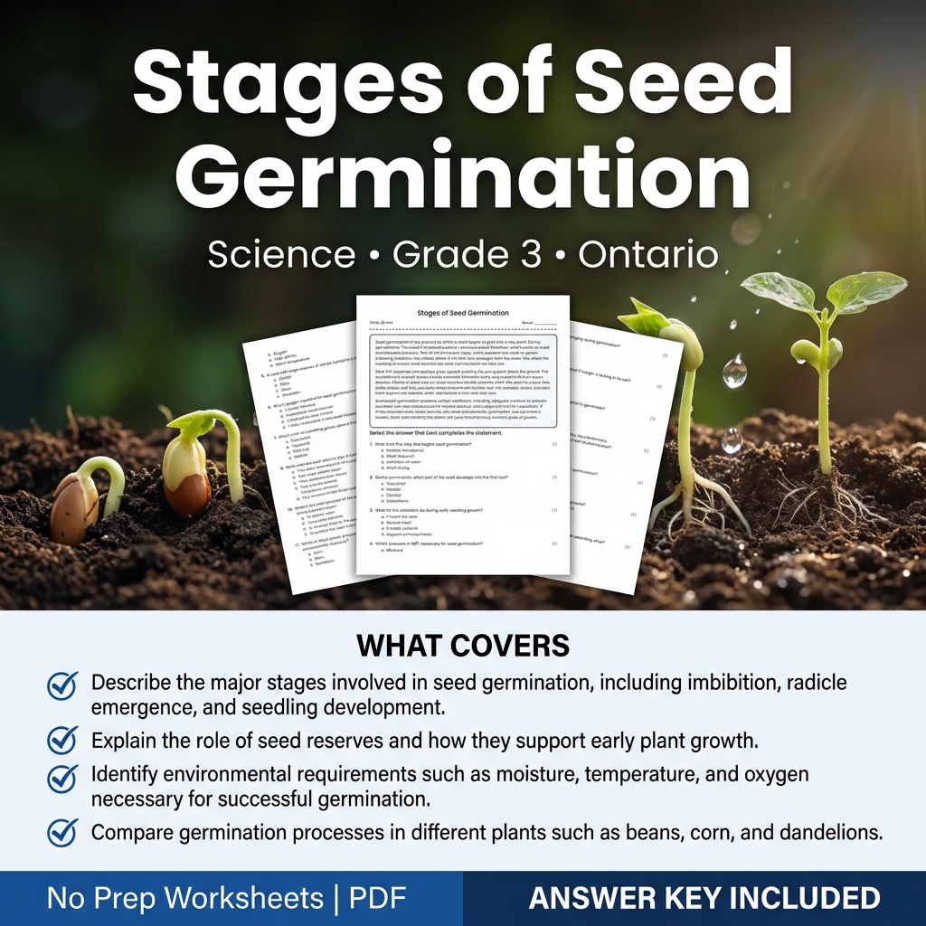 Stages of Seed Germination Worksheet | Grade 3 Science | Ontario