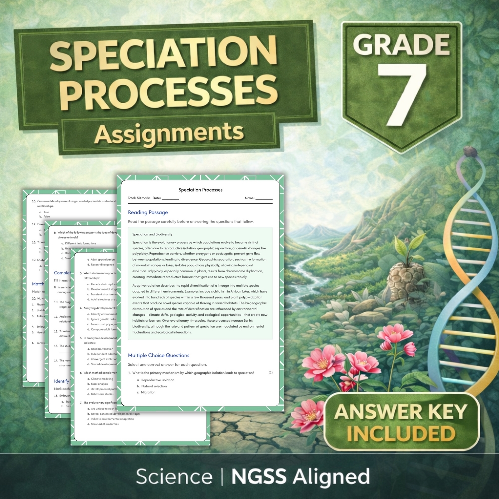 Grade 7 Science | Speciation Processes Worksheet (Answer Key) – NGSS Standards