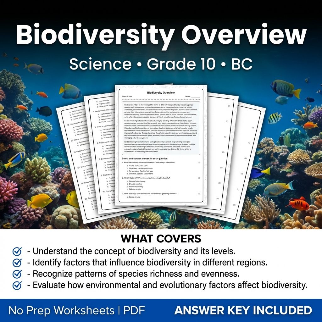 Grade 10 Science | Biodiversity Overview Worksheet + Answer Key (Printable PDF)