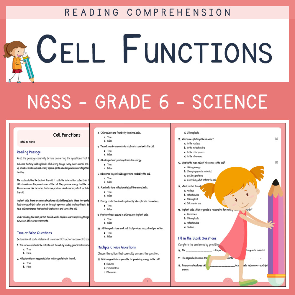 Grade 6 Science worksheets for primary grades worksheet — Grade 6 Science | Cell Functions Worksheet (PDF) | NGSS Aligned…