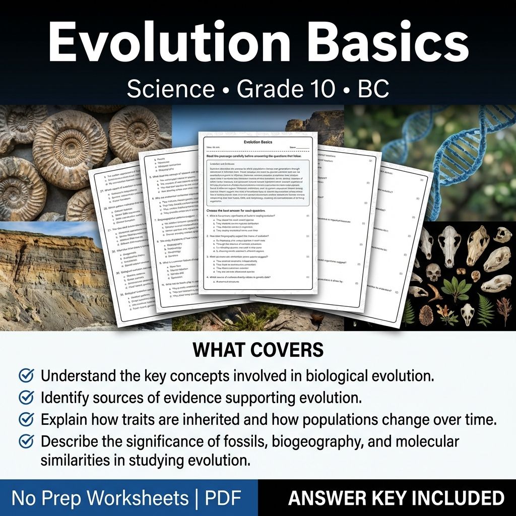 Grade 10 Science | Evolution Basics Worksheet & Answer Key (Printable PDF)