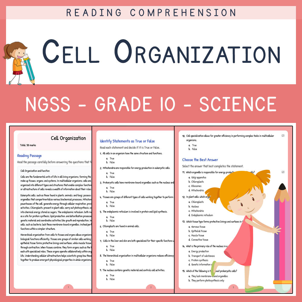 Grade 10 Science worksheet worksheet — Grade 10 Science | Cell Organization Worksheet (PDF + Answer Key) NGSS-Aligned — pa…