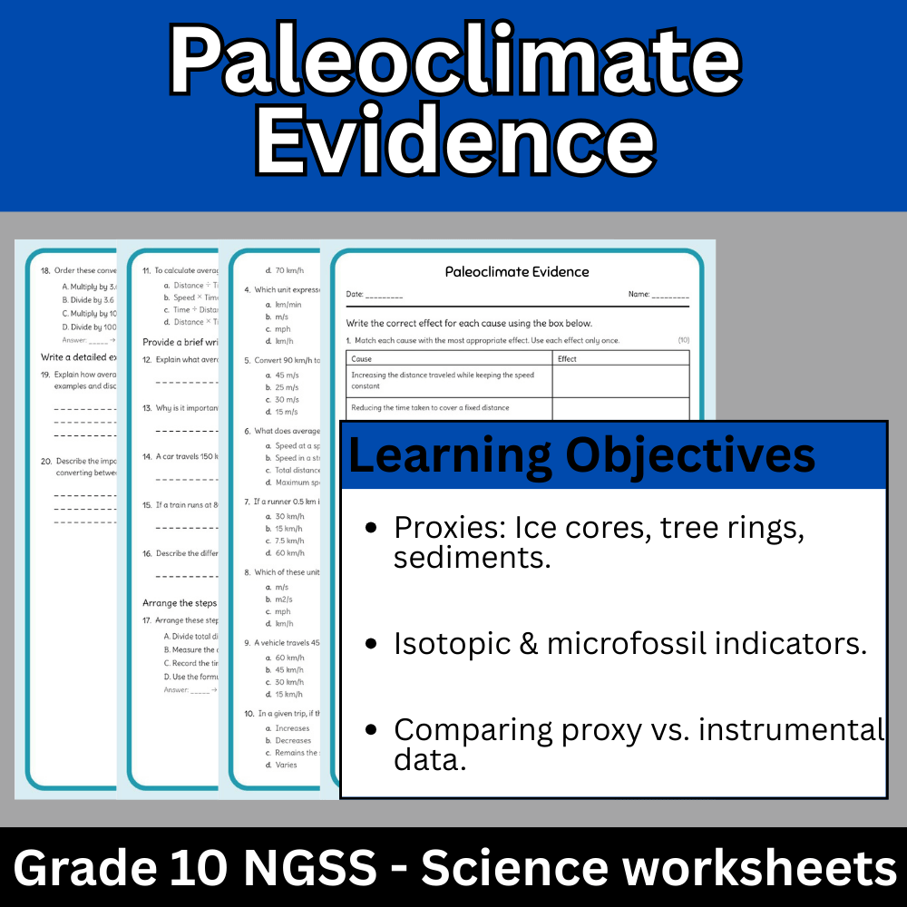 Grade 10 Science | Paleoclimate Evidence Worksheet (PDF) – NGSS Aligned