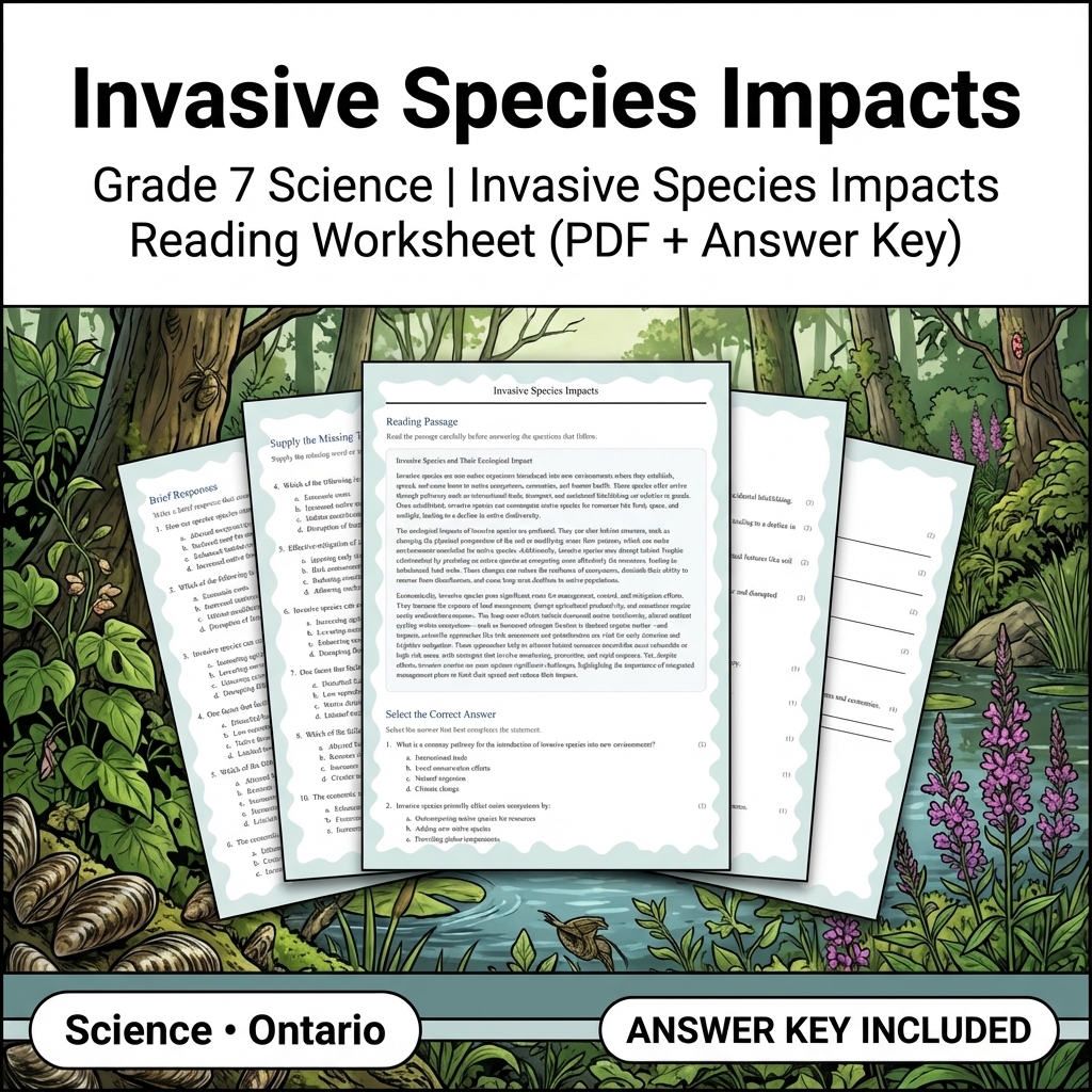 Grade 7 Science | Ecosystems, Biodiversity & Environmental Stewardship — included worksheet 10