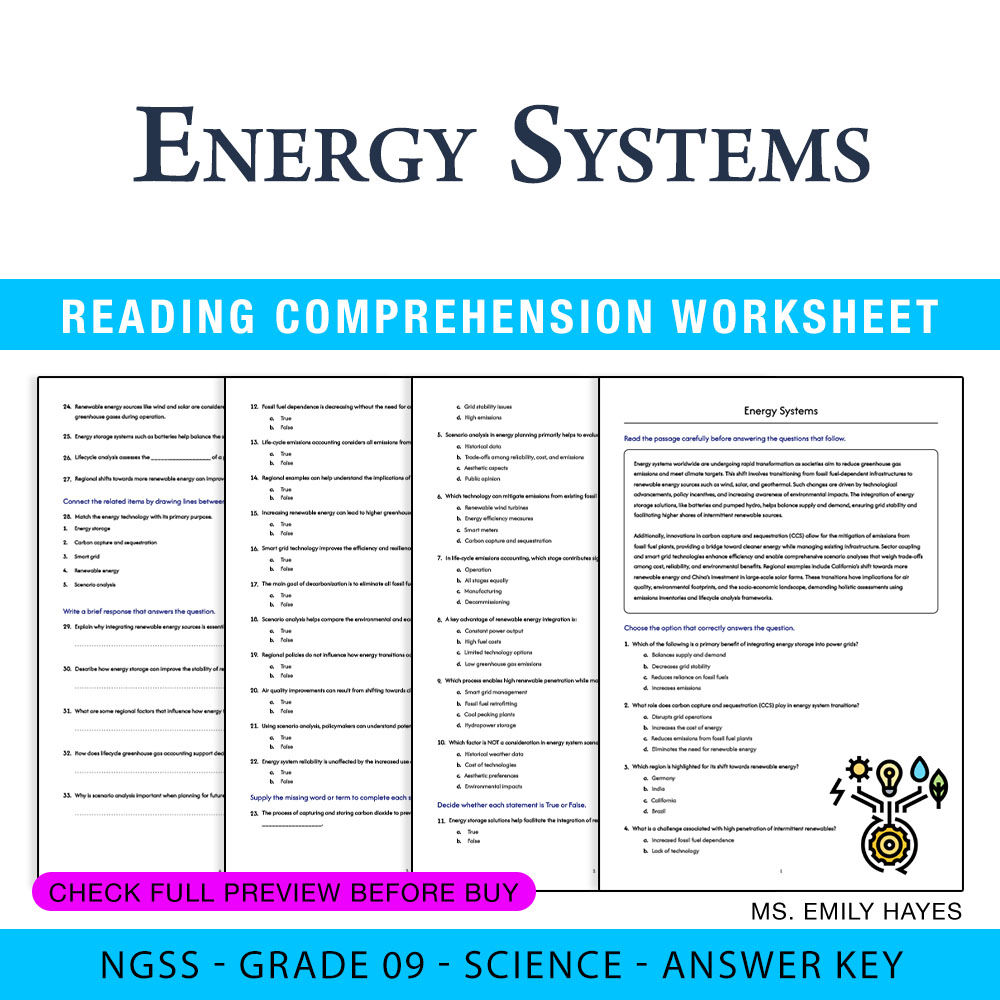 Grade 9 Science worksheet worksheet — Grade 9 Science | Energy Systems Worksheet (PDF+ Answer Key) — page 1
