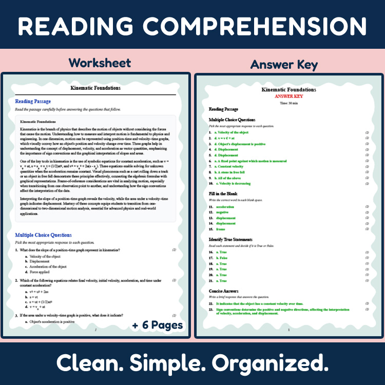 Grade 12 Science reading worksheets worksheet — 12th Grade Science | Kinematic Foundations Reading Worksheet & Answer Key…