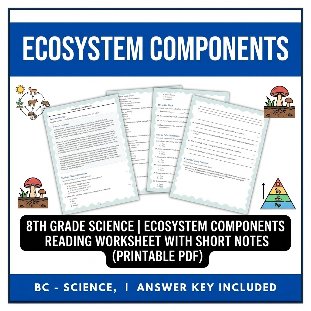 Grade 8 Science reading worksheets — Grade 8 Science | Ecosystem Components Reading Worksheets (PDF + Answer Key)