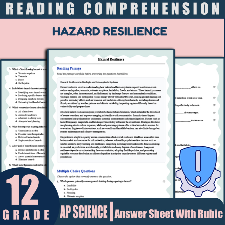 Grade 12 Science reading worksheets worksheet — Grade 12 Science | Hazard Resilience Reading Worksheets & Answer Key (PDF)…