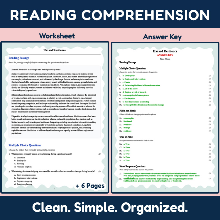 Grade 12 Science reading worksheets worksheet — Grade 12 Science | Hazard Resilience Reading Worksheets & Answer Key (PDF)…