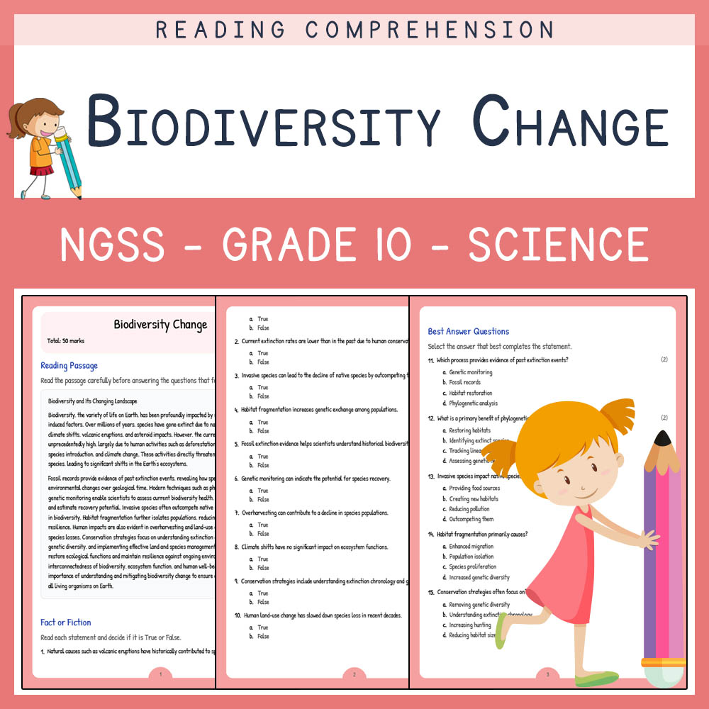 Grade 10 Science worksheet worksheet — Grade 10 Science | Biodiversity Change Worksheet & Answer Key aligned with NGSS (PD…