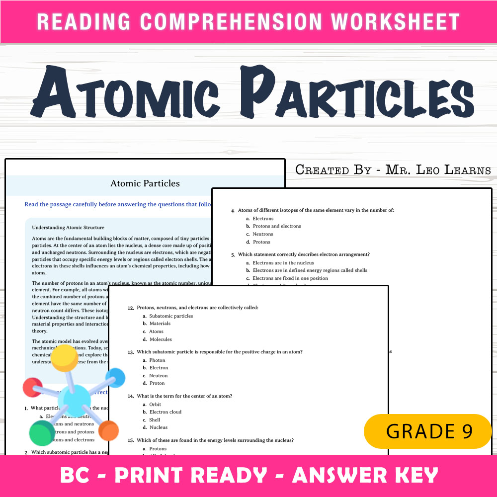 Grade 9 Science worksheet mcq paper worksheet — Grade 9 Science — Worksheet MCQ Paper for Mastering Atomic Particles — page 1