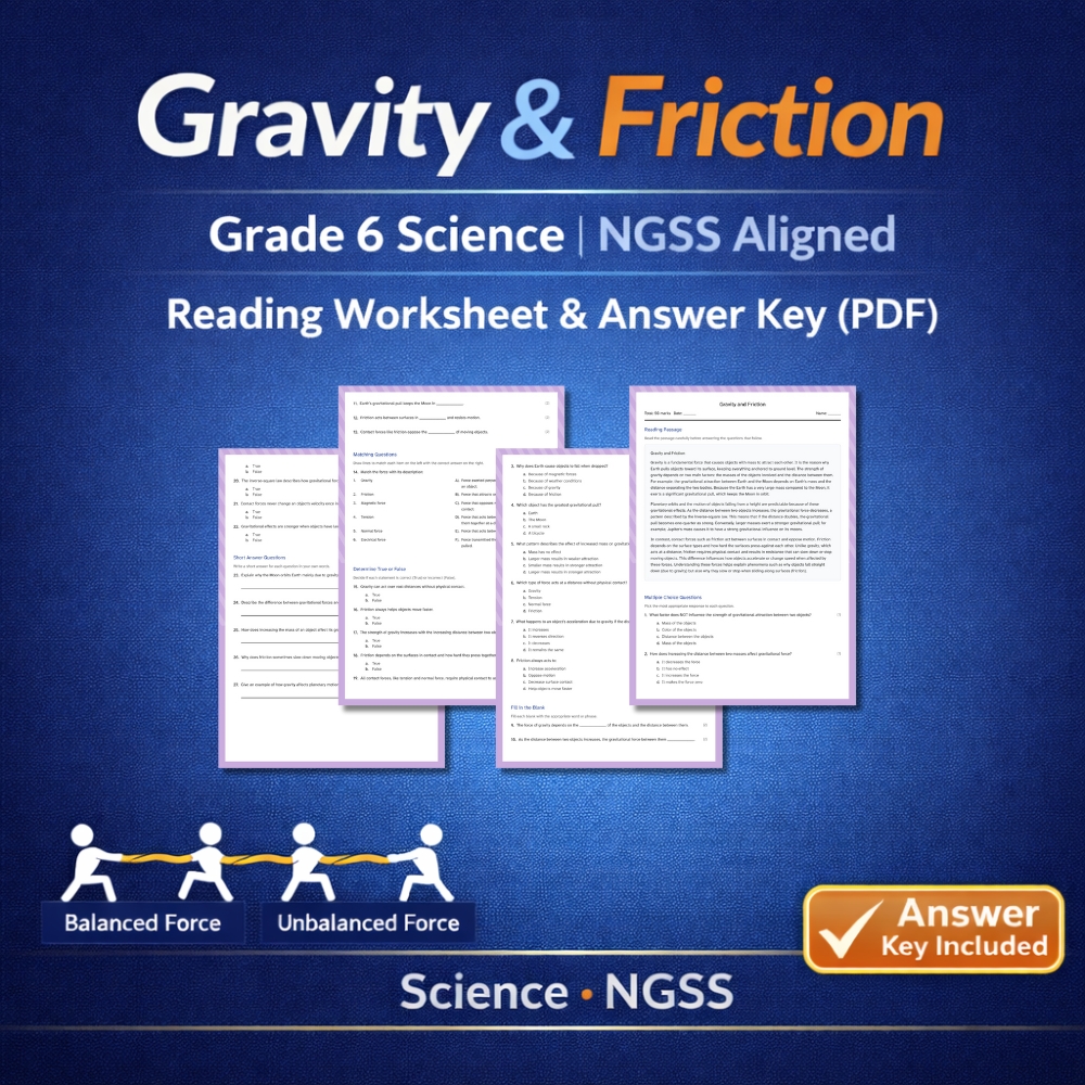 Grade 6 Science Unit Bundle | Forces, Motion & Interactions Worksheets (NGSS) — included worksheet 3