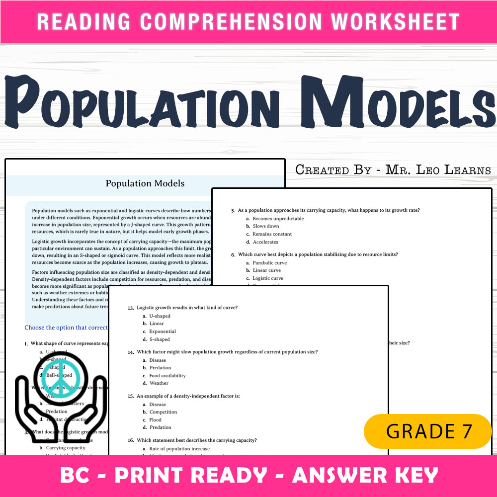 Grade 7 Science worksheet mcq paper worksheet — Grade 7 Science — Population Models Worksheet for Mastery — page 1
