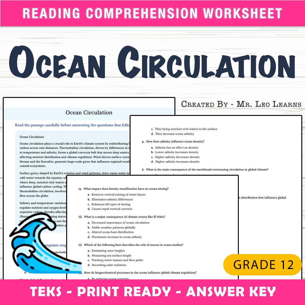 Grade 12 Science worksheet worksheet — Grade 12 Science – Ocean Circulation Worksheet for Mastery — page 1