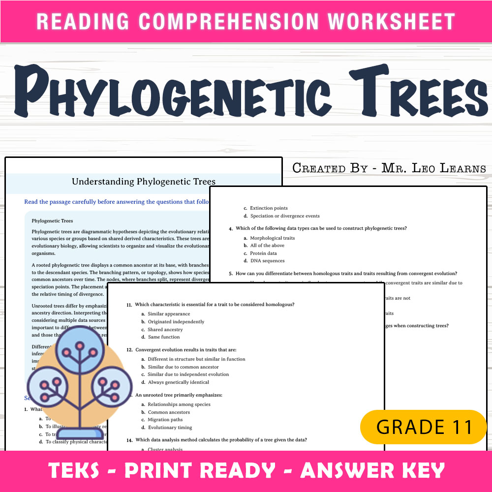Grade 11 Science worksheet worksheet — Grade 11 Science | Understanding Phylogenetic Trees Worksheet with Answer Key — page 1