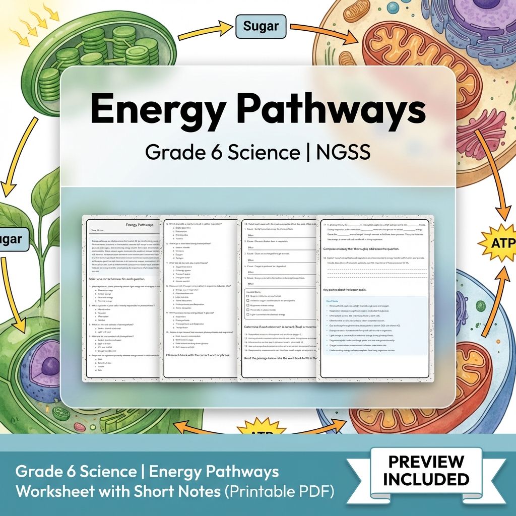 Grade 6 Science NGSS From Molecules to Organisms: Structures & Processes — included worksheet 6