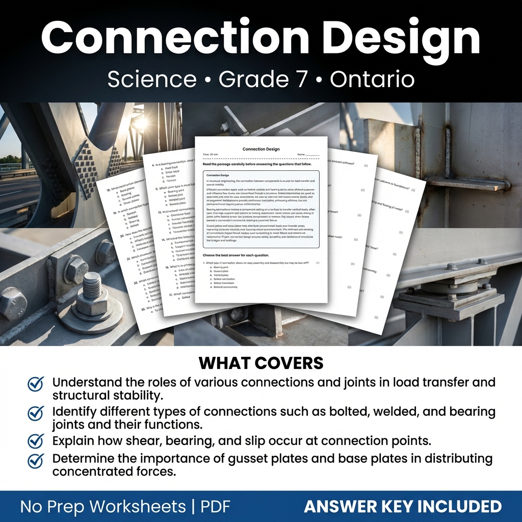 Grade 7 Science Worksheet on Connection Design | Ontario Standards
