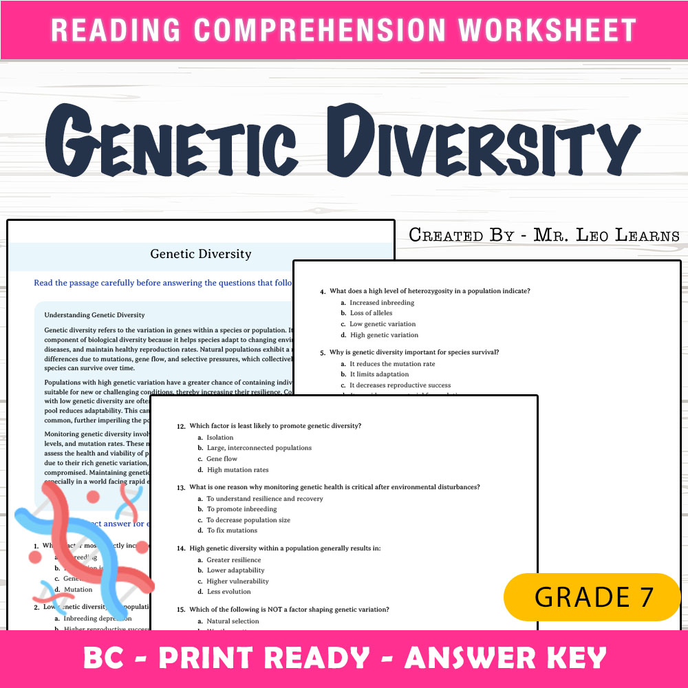 Grade 8 Science worksheet mcq paper worksheet — Grade 8 Science — Genetic Diversity Worksheet MCQ Paper for Mastery — page 1