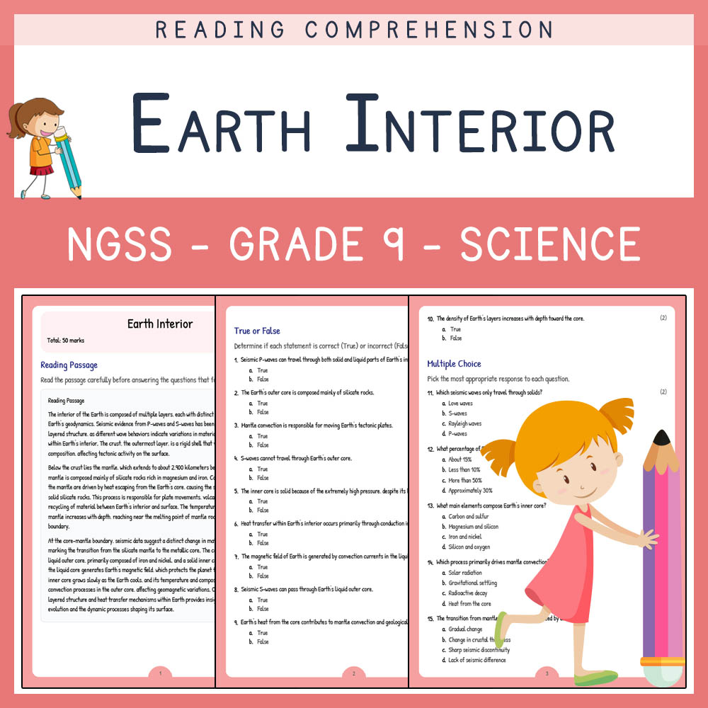 Grade 9 Science worksheet worksheet — Grade 9 Science | Earth Interior Worksheet & Answer Key (NGSS-Aligned PDF) — page 1