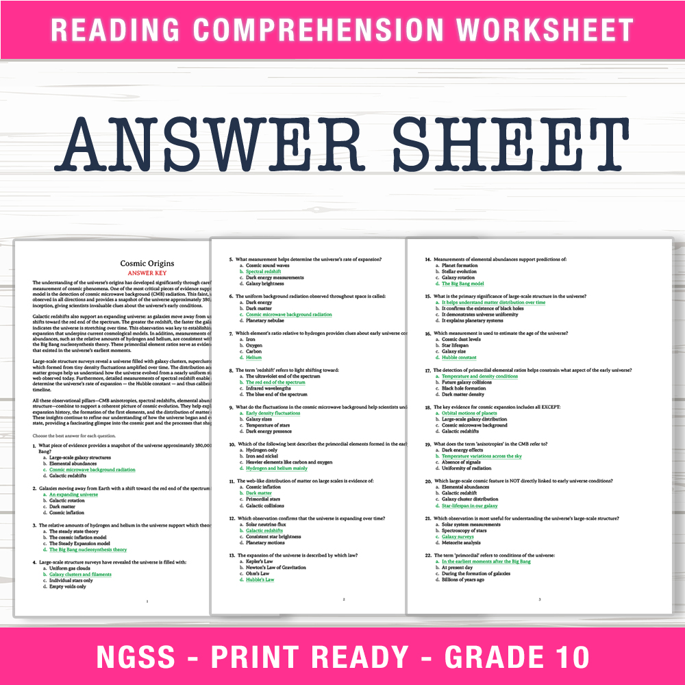 Grade 10 Science worksheet worksheet — Grade 10 Science | Cosmic Origins Worksheet (PDF + Answer Key) — page 2