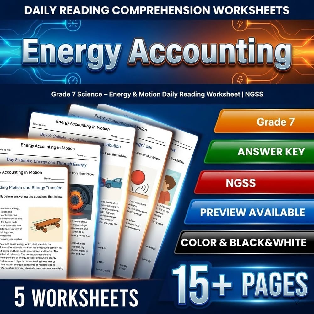 Energy Grade 7 Science Daily Reading Worksheets Bundle | NGSS — included worksheet 4