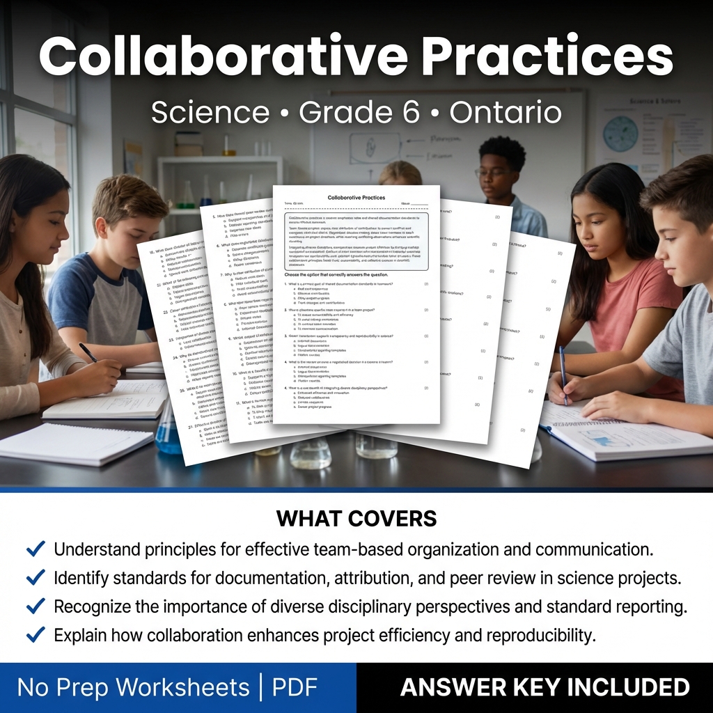 Grade 6 Science Worksheet on Collaborative Practices Ontario Standards