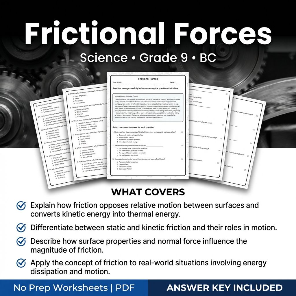 Frictional Forces Worksheet for Grade 9 Science | BC Standard Practice