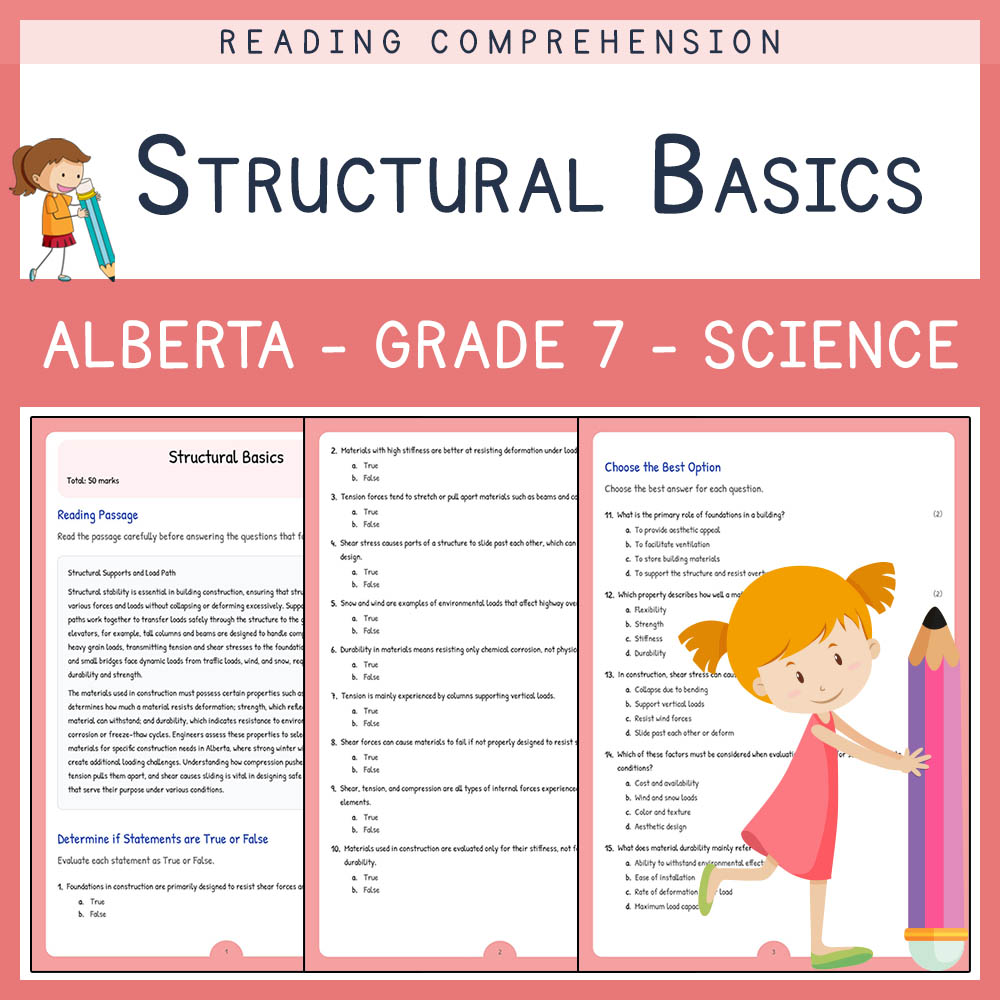 Grade 7 Science worksheet elena worksheet — Grade 7 Science | Structural Basics Worksheet | Alberta Standard — page 1