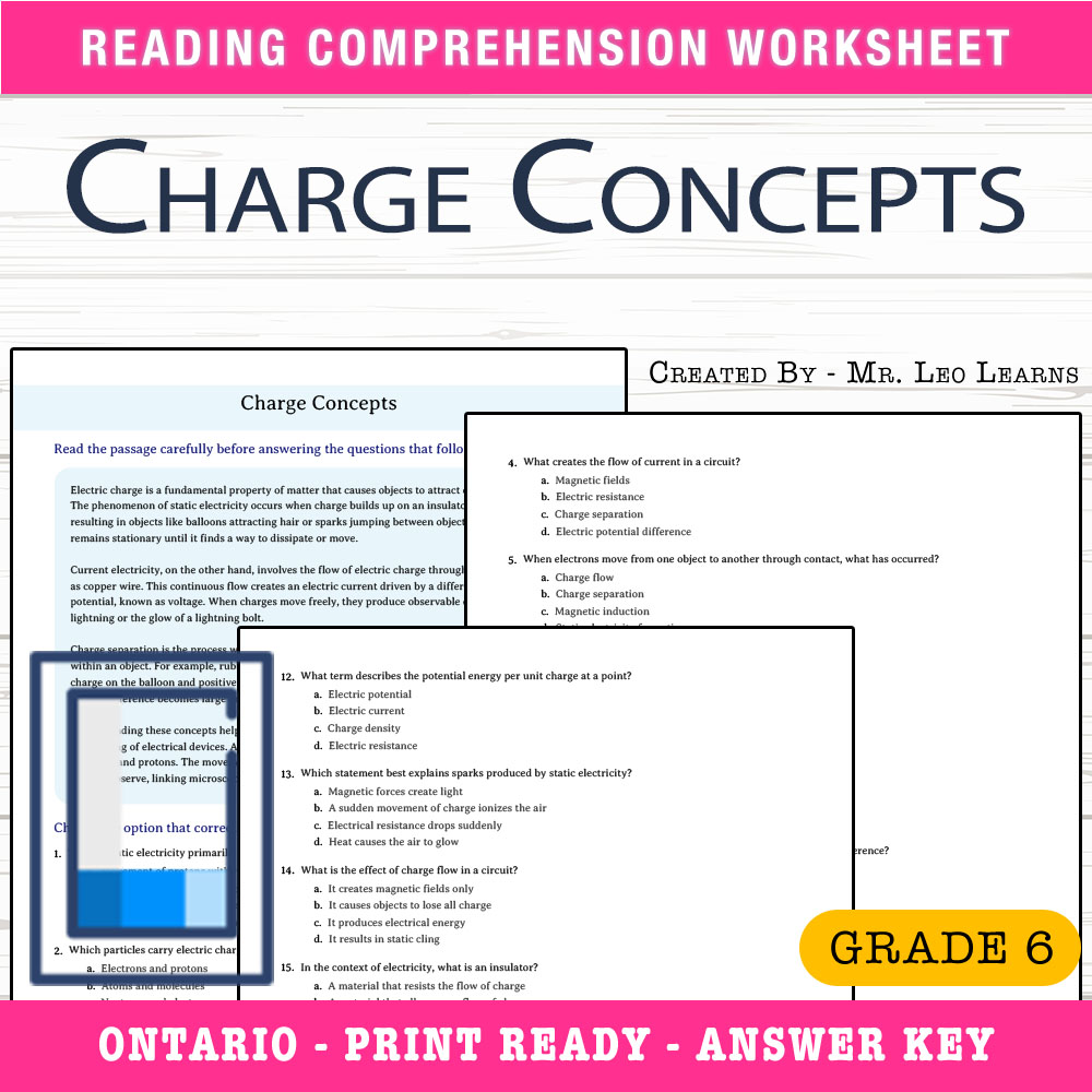 Grade 6 Science worksheet worksheet — Grade 6 Science — Charge Concepts Worksheet for Mastery — page 1