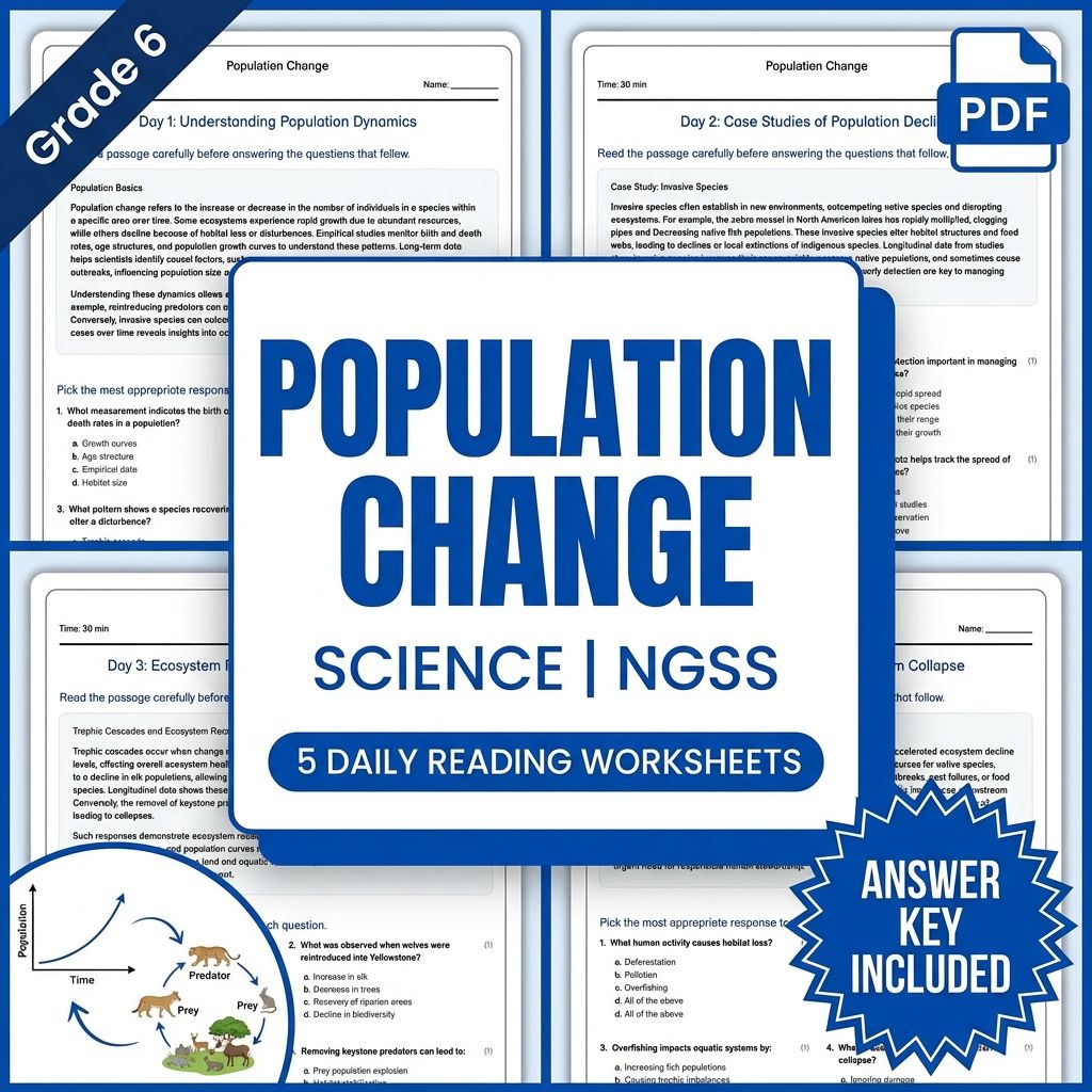 Grade 6 Science – Population Change Daily Reading Worksheet (PDF+ Answer Key)