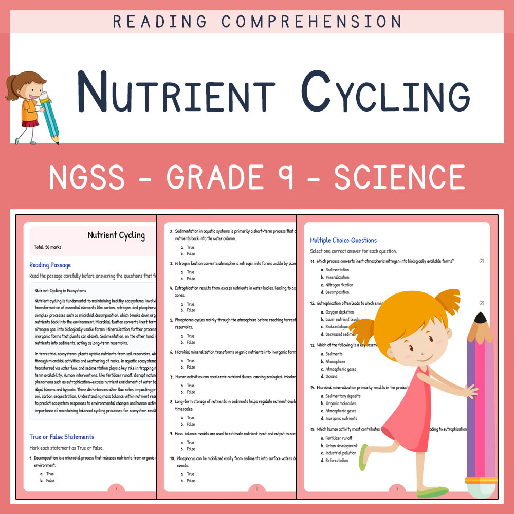 Grade 9 Science worksheet worksheet — Grade 9 Science | Nutrient Cycling Worksheet (Answer Key & Rubric) NGSS Aligned — pa…