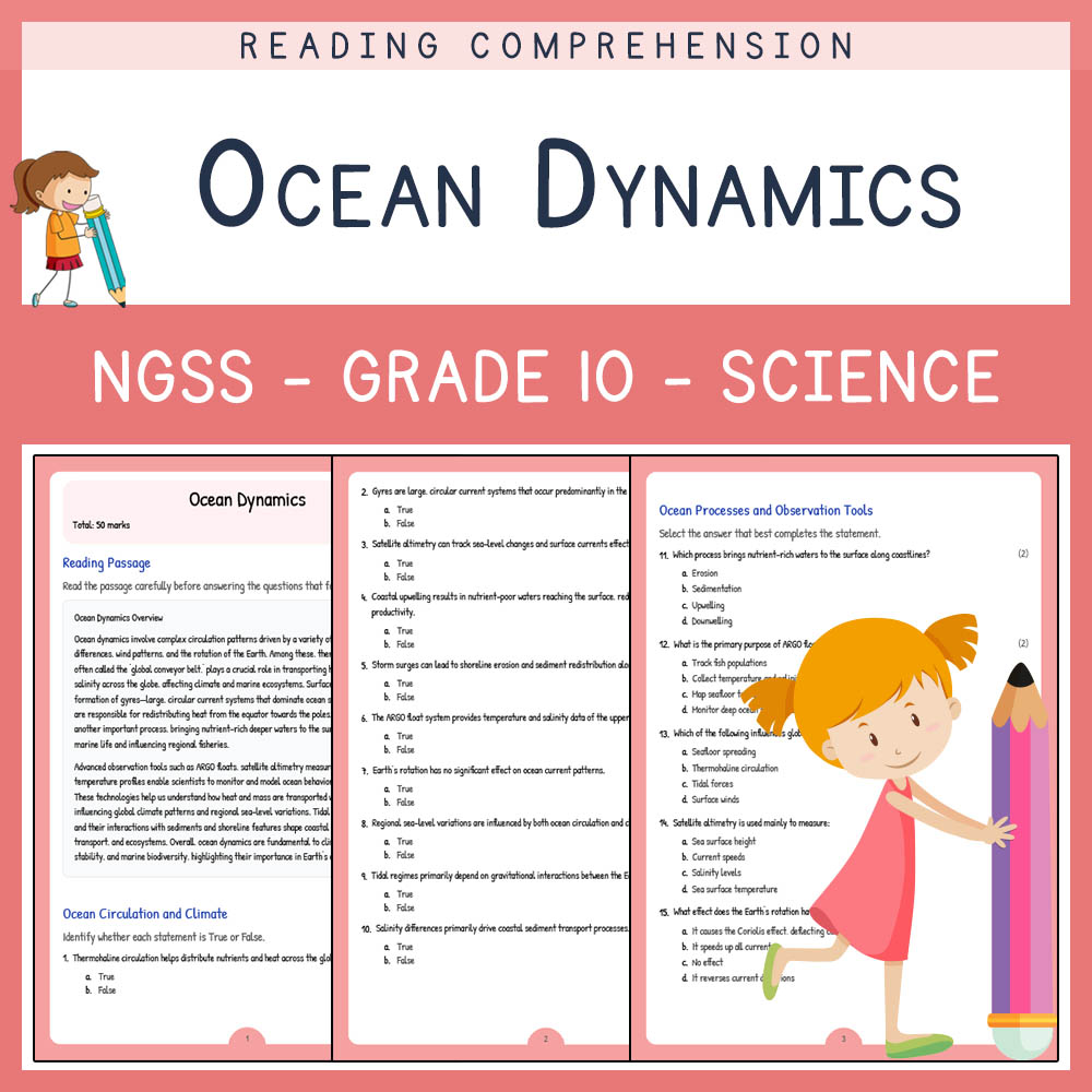 Grade 10 Science worksheet worksheet — Grade 10  Science | Ocean Dynamics Worksheet & Answer Key NGSS Aligned — page 1