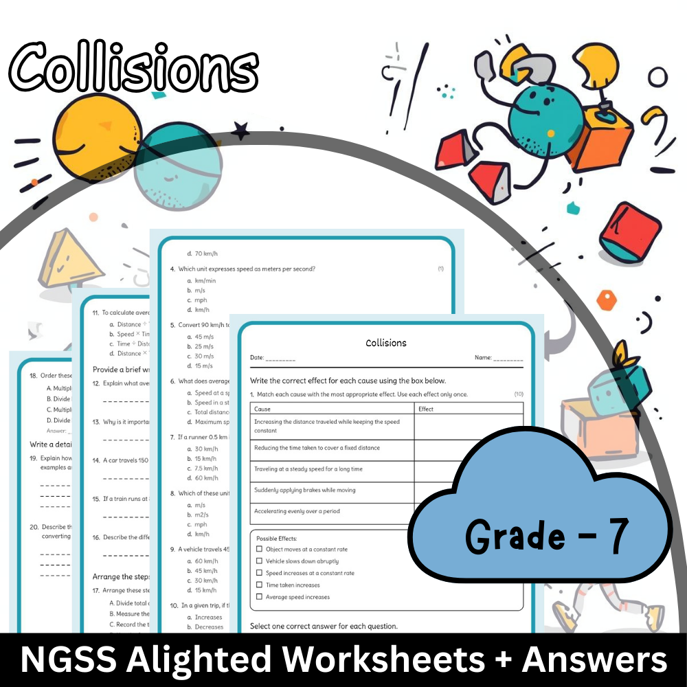 Grade 7 Science | Collisions Worksheet (Worksheet + Answer Key) NGSS