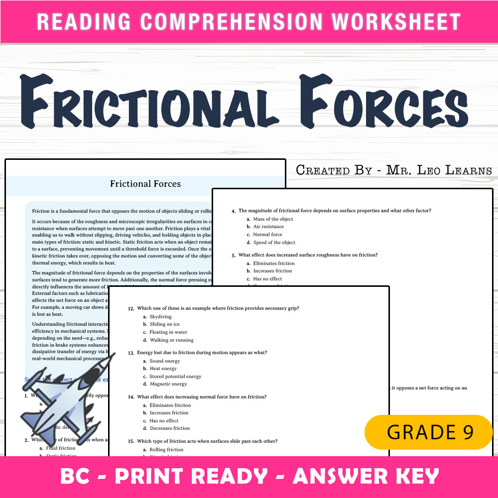Grade 9 Science worksheet mcq paper worksheet — Grade 9 Science — Worksheet MCQ Paper for Mastering Frictional Forces — pa…