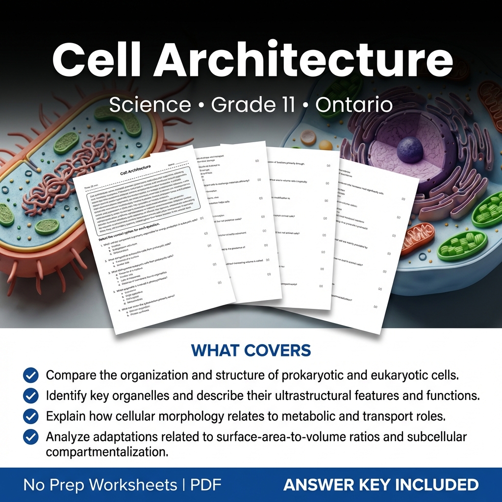 Cell Architecture Worksheet for Grade 11 Science – Ontario Standards