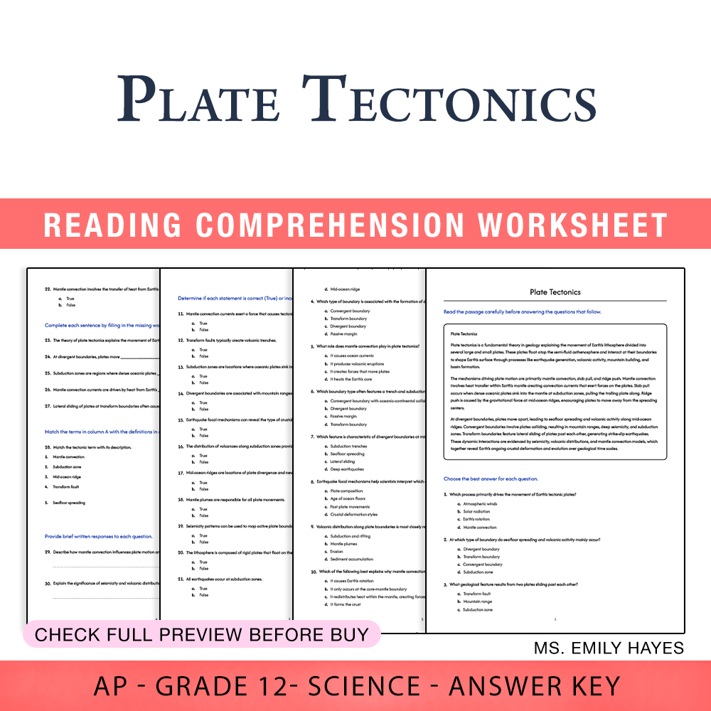 Grade 12 Science worksheet assessment worksheet — Grade 12 Science | Plate Tectonics Assessment Worksheet (PDF+ Answer Key…
