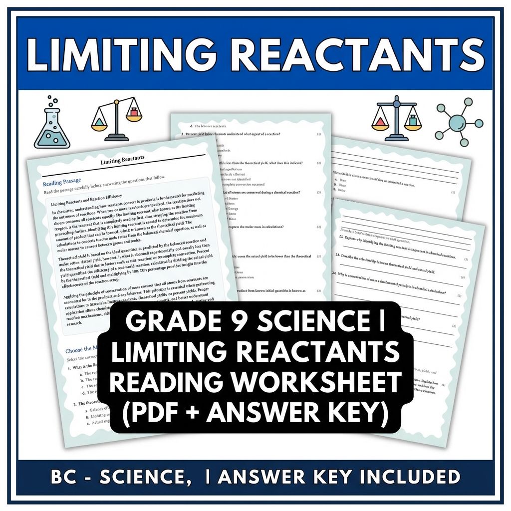 Grade 9 Science | Limiting Reactants Reading Worksheet (PDF + Answer Key)