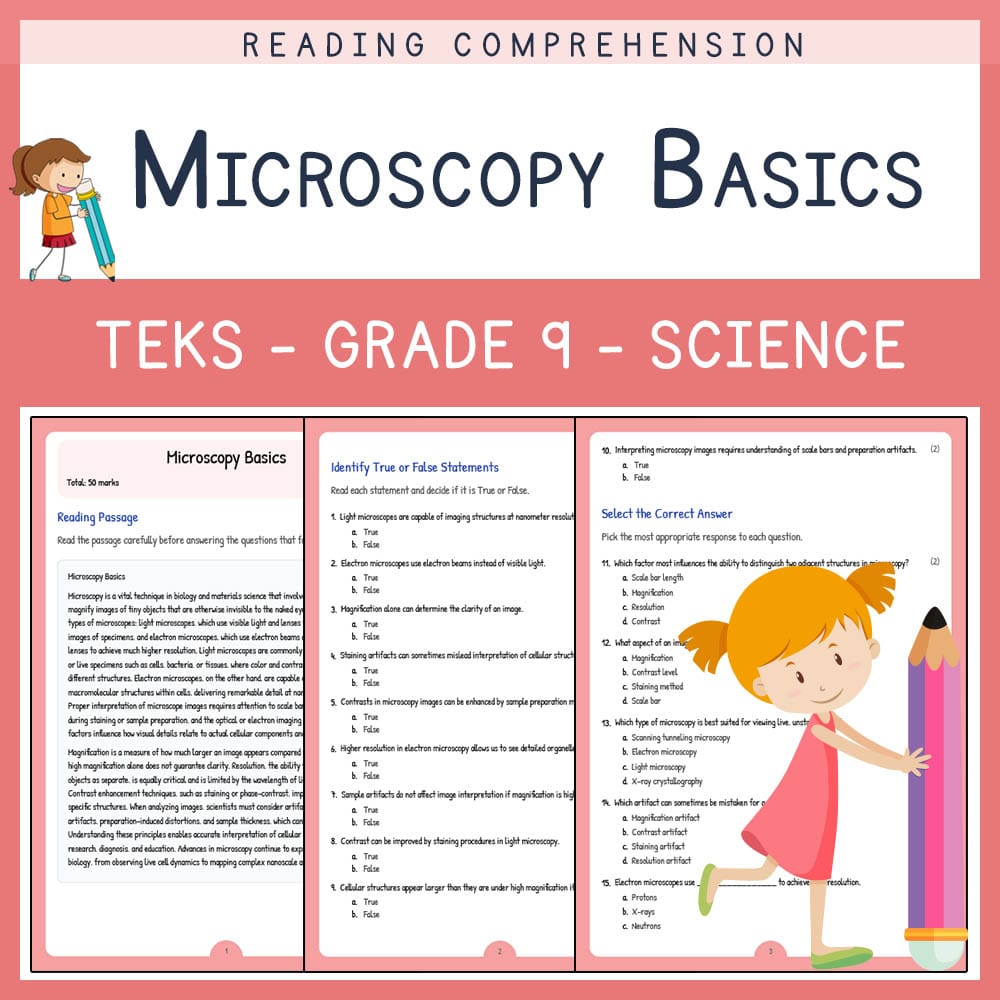 Grade 9 Science worksheet elena worksheet — Grade 9 Science | Microscopy Basics Worksheet | TEKS Aligned — page 1