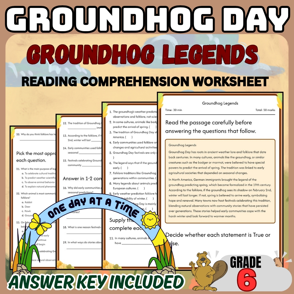 Grade 6 | Groundhog Day Worksheet Bundle for February Lessons (PDF + Answer Key) — included worksheet 3