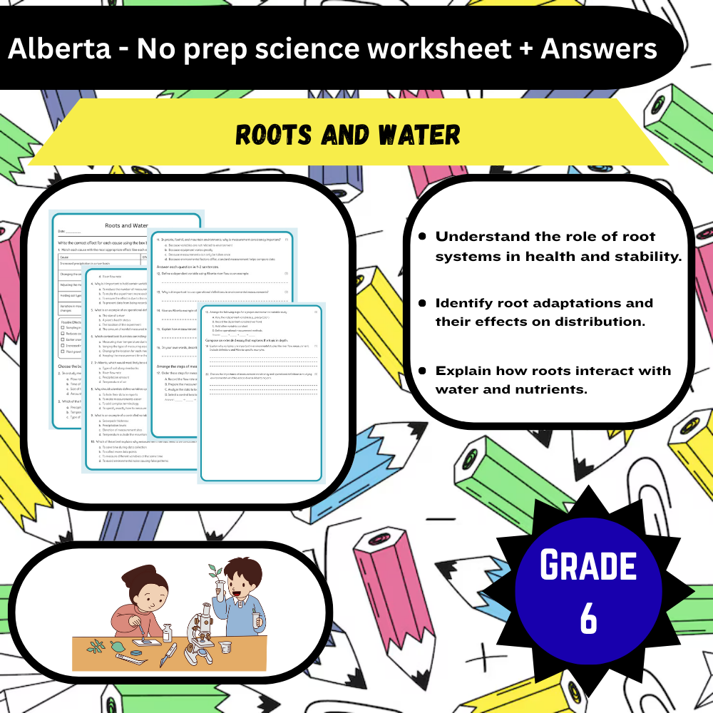 Grade 6 Science science 1 worksheet — 6th Grade Science | Roots and Water Exploration Worksheet (PDF)