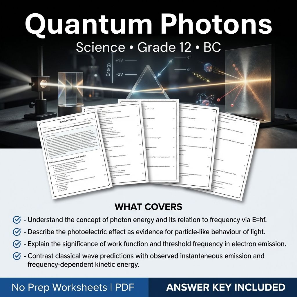 Grade 12 Science Worksheet on Quantum Photons | BC Standards Practice