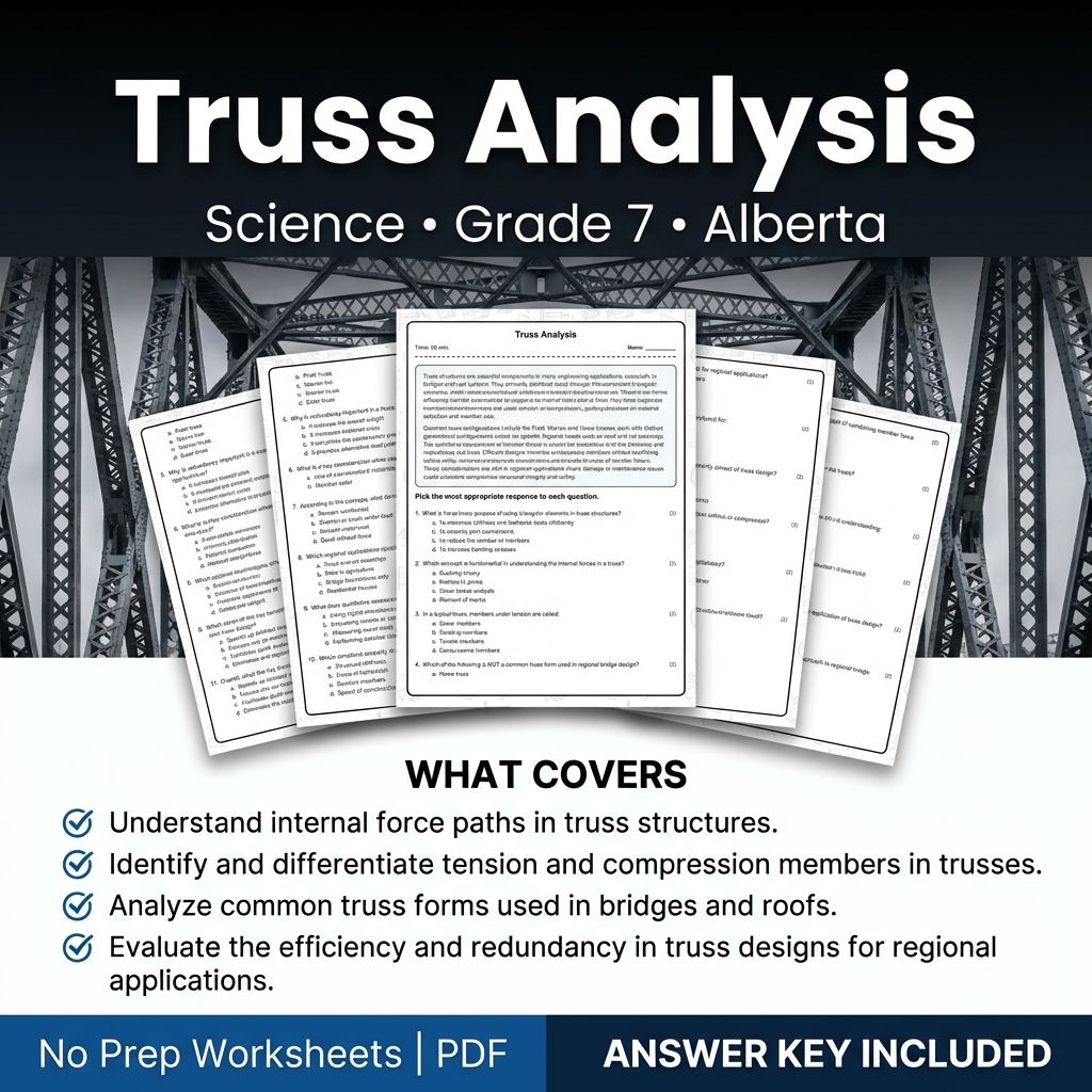 Grade 7 Science Worksheet on Truss Analysis | Alberta Standards