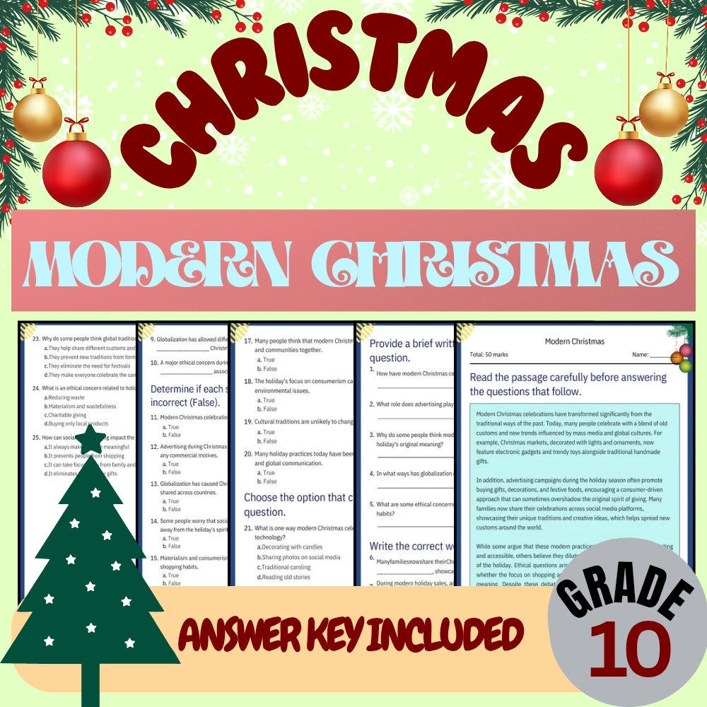 Grade 10 Seasonal Bundle – Christmas Traditions & Symbols (PDF + Answer Keys) — included worksheet 4