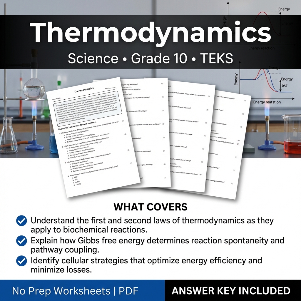 Thermodynamics Science Worksheet Grade 10 | TEKS-Aligned Practice